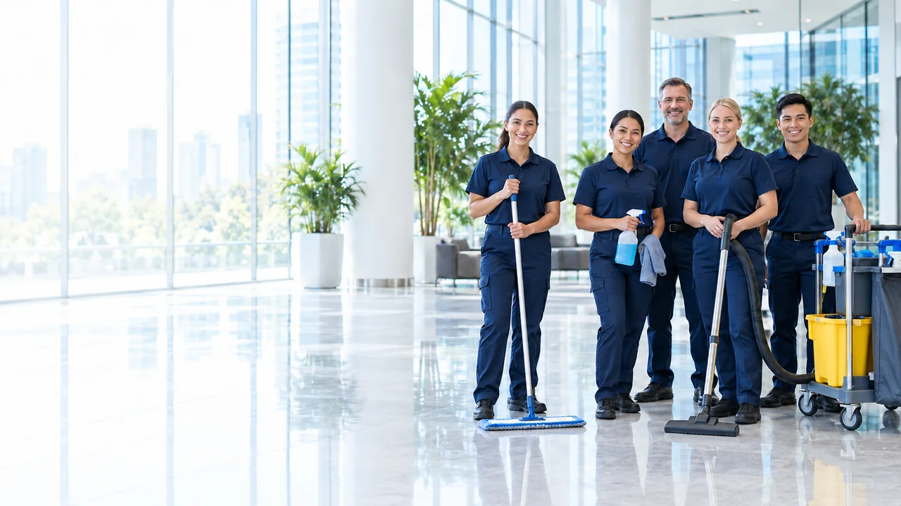 Team of uniformed cleaning staff